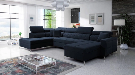 Ecksofa mit Schlaffunktion Nausa VI navy blau rechts stilvolles Ecksofa für Wohnzimmer mit komfortabler Verarbeitung Samtstoff