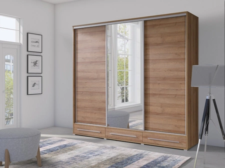Schiebeschrank Hajfa 255 cm Eiche bordeaux modernes Design Kleiderschrank mit Spiegel Korpus aus 22mm starker Platte
