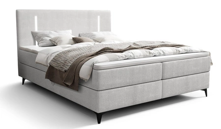 Boxspringbett Norco 140x200 grau Esche stilvolles Bett mit Stauraum Box Beleuchtung im Kopfteil fügt eine einzigartige Note