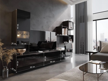 Hängeschrank Peritia schwarz / schwarz glänzend minimalistisches Design für Wohnzimmer oder Sitzungssaal push to open system