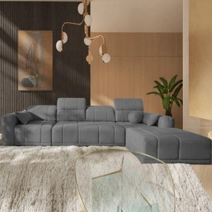 Ecksofa mit Schlaffunktion Cetara XII grau rechte Seite stilvolles Design bequeme verschiebbare Rückenlehnen zwei Bettkästen