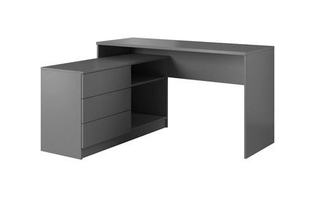 Eckschreibtisch Teo 138 cm in Graphit bietet viel Platz zum Arbeiten und viel Raum für die notwendigen beschädigungssicheren Gegenstände