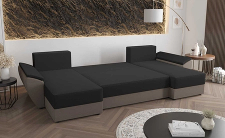 Ecksofa mit Schlaffunktion Fogu U II Honig-Gelb bequemes Ecksofa mit bequemen Armlehnen interessanter Designcontainer für Bettzeug