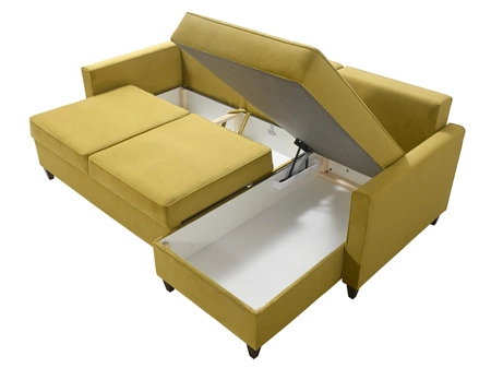Ecksofa mit Schlaffunktion Terni gelb rechts praktisches und funktionelles Ecksofa mit geräumigen Behältern für Bettzeug