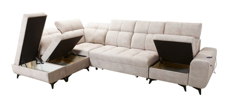 Ecksofa mit Schlaffunktion Buffalo XI grau Esche links Ecksofa mit drei Bettkästen Velourstoff