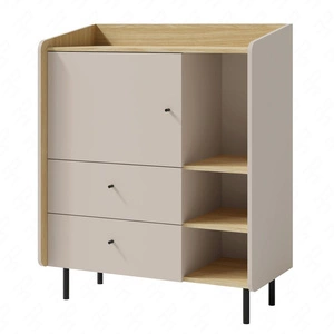 Kommode Olivio 95 cm sandbeige/geölte Eiche ideale Kommode für Schlafzimmer Wohnzimmer oder Jugendzimmer schwarze Griffe