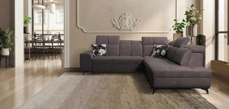 Ecksofa mit Schlaffunktion Buffalo IX braun rechte Seite stilvolles Ecksofa für Zimmer aus Veloursstoff Zierkissen