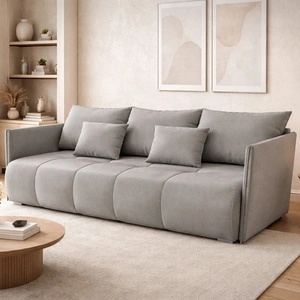 Sofa mit Schlaffunktion Selva hellgrau funktionelles Wohnzimmersofa mit Bettzeugablage aus weichem Samtstoff