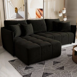 Schlafsofa Oroso graphit links weicher Samtstoff mit hydrophober Beschichtung Bettzeugbehälter