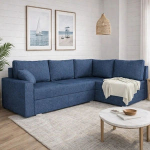 Ecksofa mit Schlaffunktion Nofi blau rechts modernes Design ein schlichter und stilvoller Korpus, der in jede Einrichtung passt
