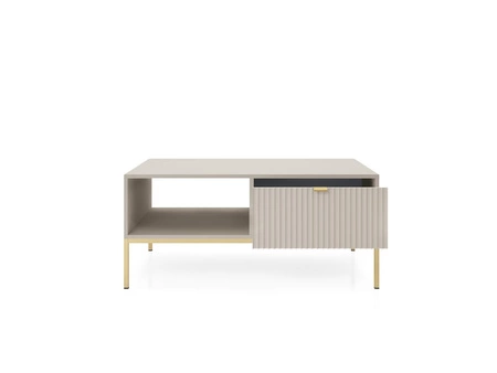 Möbelset Lovro beige modernes Design Wohnwand angereichert mit goldenem Metall Zubehör Wohnzimmermöbel