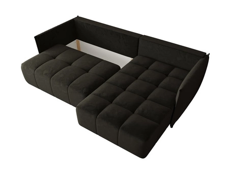 Ecksofa mit Schlaffunktion Oroso gafit rechte Seite weicher Samtstoff mit hydrophober Beschichtung Bettzeugbehälter