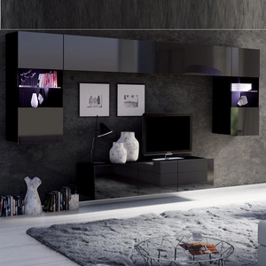 Apulia II schwarz glänzende Schrankwand Eine besonders stilvolle Schrankwand mit schlichten Möbelstücken, die sich in jede Einrichtung einfügt