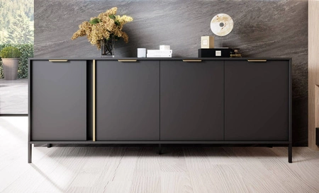 Kommode Golden 203 cm anthrazit modernes Design ideal für glamouröse Innenräume Goldrandgriff für einen eleganten Look