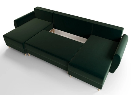 Ecksofa mit Schlaffunktion Rovigo U Flasche grün elegantes und bequemes Ecksofa in skandinavischer Form großes Bettzeugfach