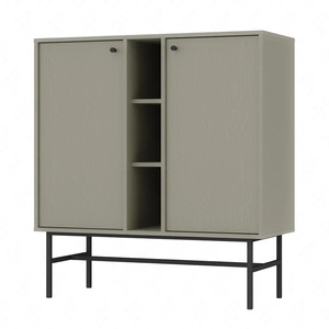 Kioto III Kommode 100 cm Eukalyptus modernes Design praktische Einlegeböden schwarze Griffe Metallrahmen