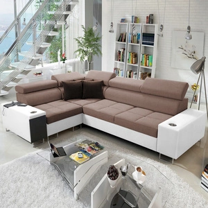 Ecksofa mit Schlaffunktion Dafni II hellbraun/weiß links Schlafsofa mit Bettzeugschublade in der Seite des Möbels