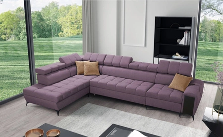 Ecksofa mit Schlaffunktion Bolmso XI lila linke Seite stilvolles Design Ecksofa Bett mit Schublade und Bettzeugkästen
