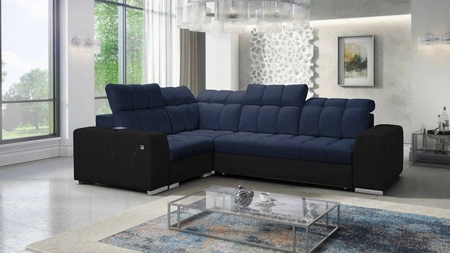 Ecksofa mit Schlaffunktion Luigi II marineblau / schwarz links Komfort für die tägliche Entspannung Ecksofa mit Bettkasten