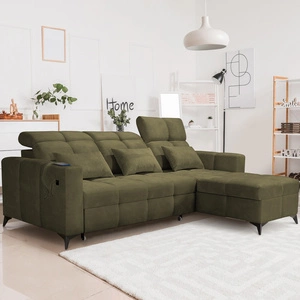 Ecksofa mit Schlaffunktion Laredo olive rechte Ecke komfortables und stilvolles Schlafsofa mit Bettzeugcontainer