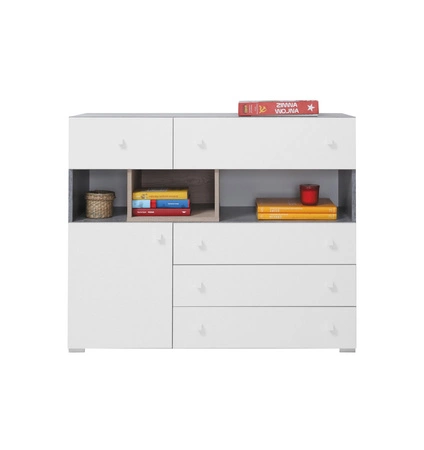 Möbelset Epsilon Beton / Weiß / Eiche ideal für ein Jugend- oder Kinderzimmer im trendigen Stil