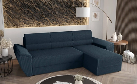 Ecksofa mit Schlaffunktion Fogu II blau rechtsseitig stilvolles Ecksofa mit bequemen Armlehnen und Bettzeugcontainer