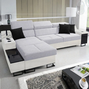 Ecksofa mit Schlaffunktion Alcamo grau Esche / weiß links elegantes Ecksofa mit einer praktischen Schublade in der Seite des Möbels