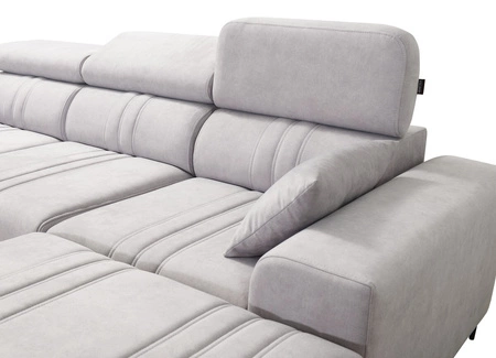 Ecksofa mit Schlaffunktion Castel XII hellbraun rechte Seite stilvolles und bequemes Ecksofa für Wohnzimmer funktionelle verstellbare Kopfstützen