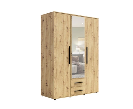 Spiegelschrank Maxione 150 cm Eiche handwerklich funktionaler Kleiderschrank für ein Schlafzimmer Jugendzimmer oder Flur mit Schubladen bereichert