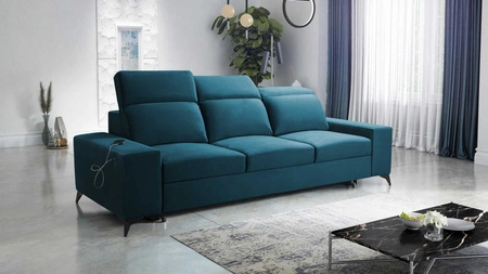 Kelly Sofa mit Schlaffunktion türkis stylisches Wohnzimmersofa mit schlichtem Design verstellbare Kopfstützen Velourstoff