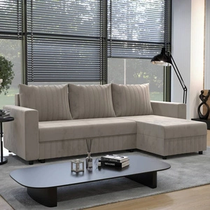 Ecksofa mit Schlaffunktion Pasco beige rechte Ecke Klassisches Ecksofa, das in jede Einrichtung passt Ziernähte