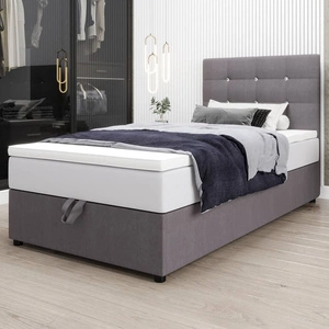 Boxspringbett Kingston 100x200 grau Bett im modernen skandinavischen Stil mit gepolstertem Kopfteil mit Kristallen Bett mit Staukasten