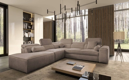 Ecksofa mit Schlaffunktion Viano IX hellbraun linksseitig stilvolles Ecksofa mit Bettzeugcontainer ideales Möbelstück für ein großes Wohnzimmer