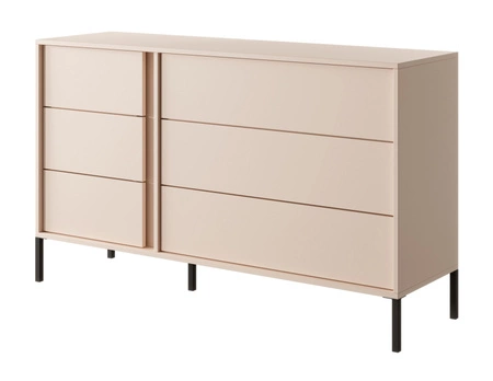 Kommode Beloit 137 cm beige moderne Form original vertikale LED-Hintergrundbeleuchtung Kommode auf Metallbeine gestützt