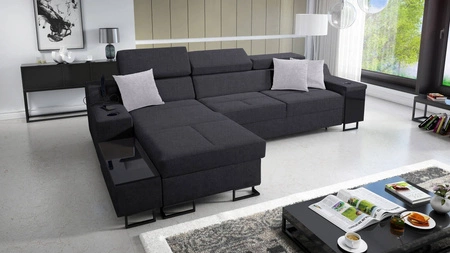 Ecksofa mit Schlaffunktion Alcamo graphit links elegantes und stilvolles Ecksofa mit einer ausziehbaren praktischen Schublade an der Seite des Möbels