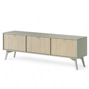 RTV Schrank Wald 158 cm Eukalyptus / beige Fischgrät skandinavisches Design geschmackvolles Fischgrätdekor auf Fronten elegante goldene Griffe
