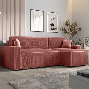 Ecksofa mit Schlaffunktion Brandon Bis Indian Pink rechte Ecke dreidimensionaler Stoff mit ausdrucksstarken Streifen Bettzeug Container