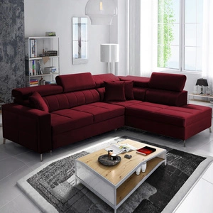 Ecksofa mit Schlaffunktion Nausa III kastanienbraun rechts Samt stilvolles bequemes Ecksofa verstellbare Kopfstützen Bettzeug Container