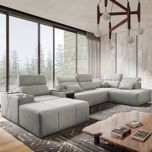 Ecksofa mit Schlaffunktion Tesalia V grau Esche links bequemes Ecksofa mit Schublade und Schiebefunktion der Rückenlehne