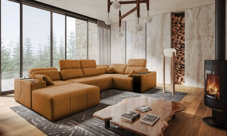 Ecksofa mit Schlaffunktion Tesalia IV Honig links komfortables Ecksofa für das Wohnzimmer mit innovativer Schiebefunktion der Rückenlehne