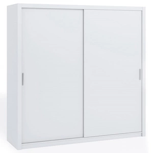 Rico Schiebeschrank 220 cm weiß geräumiger Kleiderschrank für Schlafzimmer Garderobe oder Diele klassische Form mit geometrischen Formen