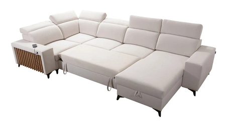 Ecksofa mit Schlaffunktion Kelly IV Indisch rosa rechts Samt bequemes Ecksofa verstellbare Kopfstützen seitlich mit Lamellen verziert