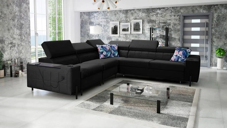 Ecksofa mit Schlaffunktion Belvi IV schwarz links elegantes und stilvolles Ecksofa für das Wohnzimmer praktischer Stauraum an der Seite