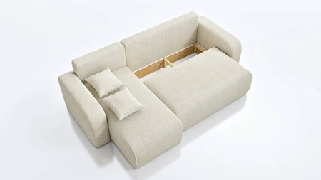 Ecksofa mit Schlaffunktion Fiesta elfenbein universal Ecksofa für Wohnzimmer Cordstoff Bettzeug-Container