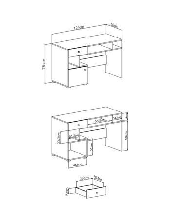 Möbel-Set Epsilon weiß / Beton ideal für ein Jugend- oder Kinderzimmer in einem trendigen Stil