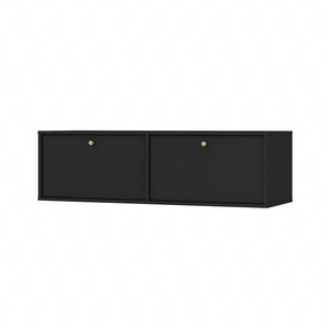 RTV-Schrank Kioto IV 121 cm schwarz graphit eleganter TV-Schrank mit nach unten öffnenden Türen goldene Metallgriffe