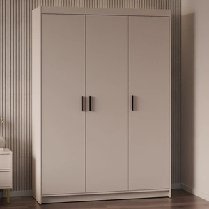 Kleiderschrank Rene 133 cm sandbeige stilvoller Schlafzimmerschrank mit schlichtem klassischem Design kontrastierende schwarze Griffe