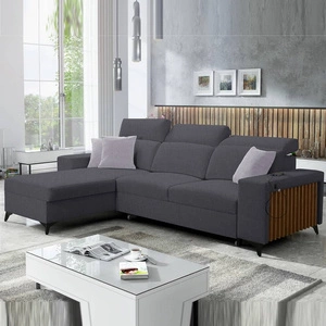 Kelly Ecksofa mit Schlaffunktion graphit links geflochten Komfort und Funktionalität Eckseite mit Latten abgeschlossen