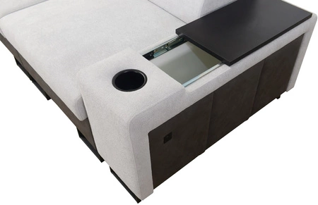 Ecksofa mit Schlaffunktion Flavio in graphit / graphitfarbenem Ökoleder links elegantes Ecksofa mit einer seitlich zu öffnenden Verlängerungsstange