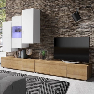 Möbel Apulia XVII weiß glänzend / goldene Eiche ein außergewöhnlich stilvolles Wandelement einfache Elemente, die in jedes Interieur passen